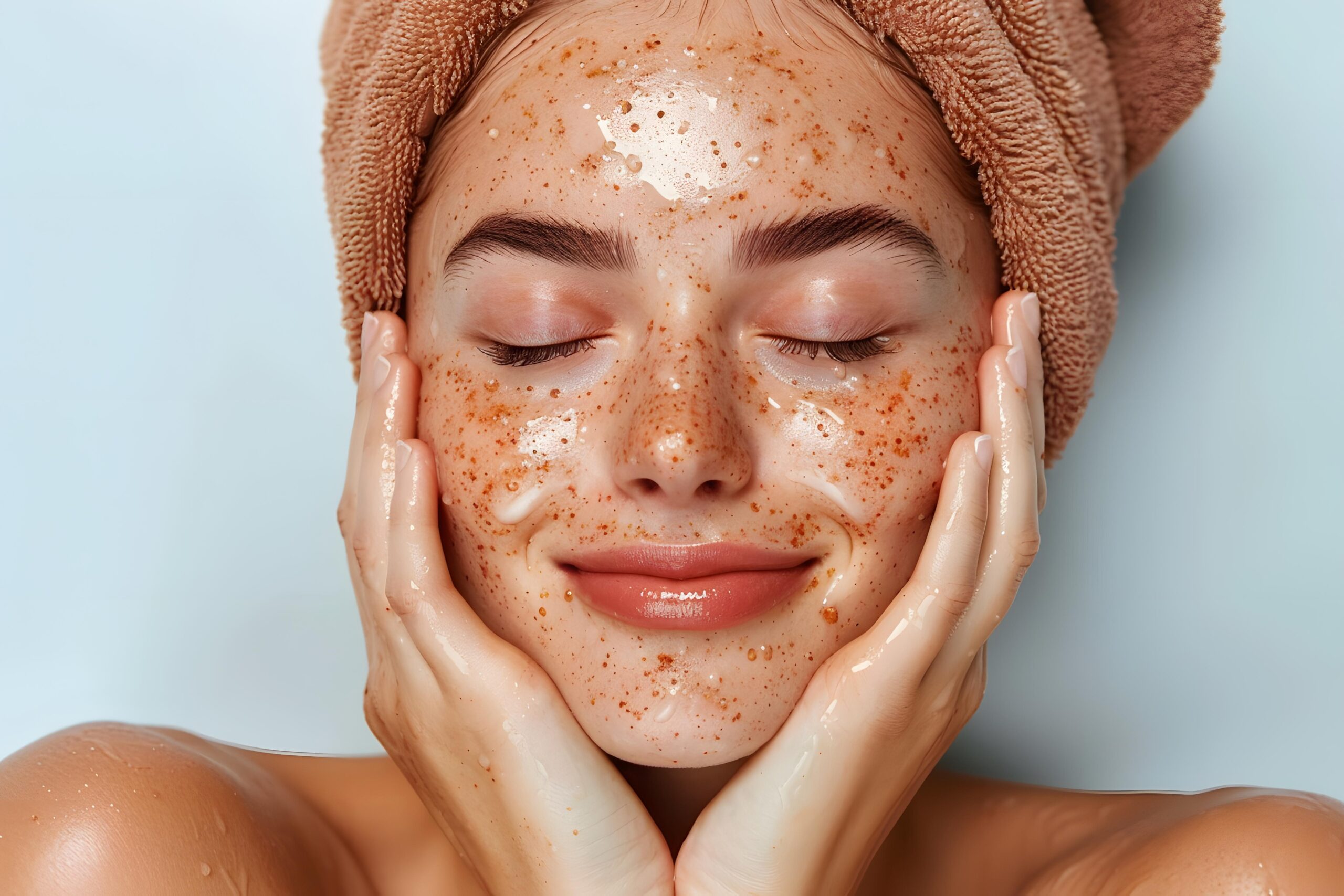 Woman Applying Face Scrub in the Bathroom